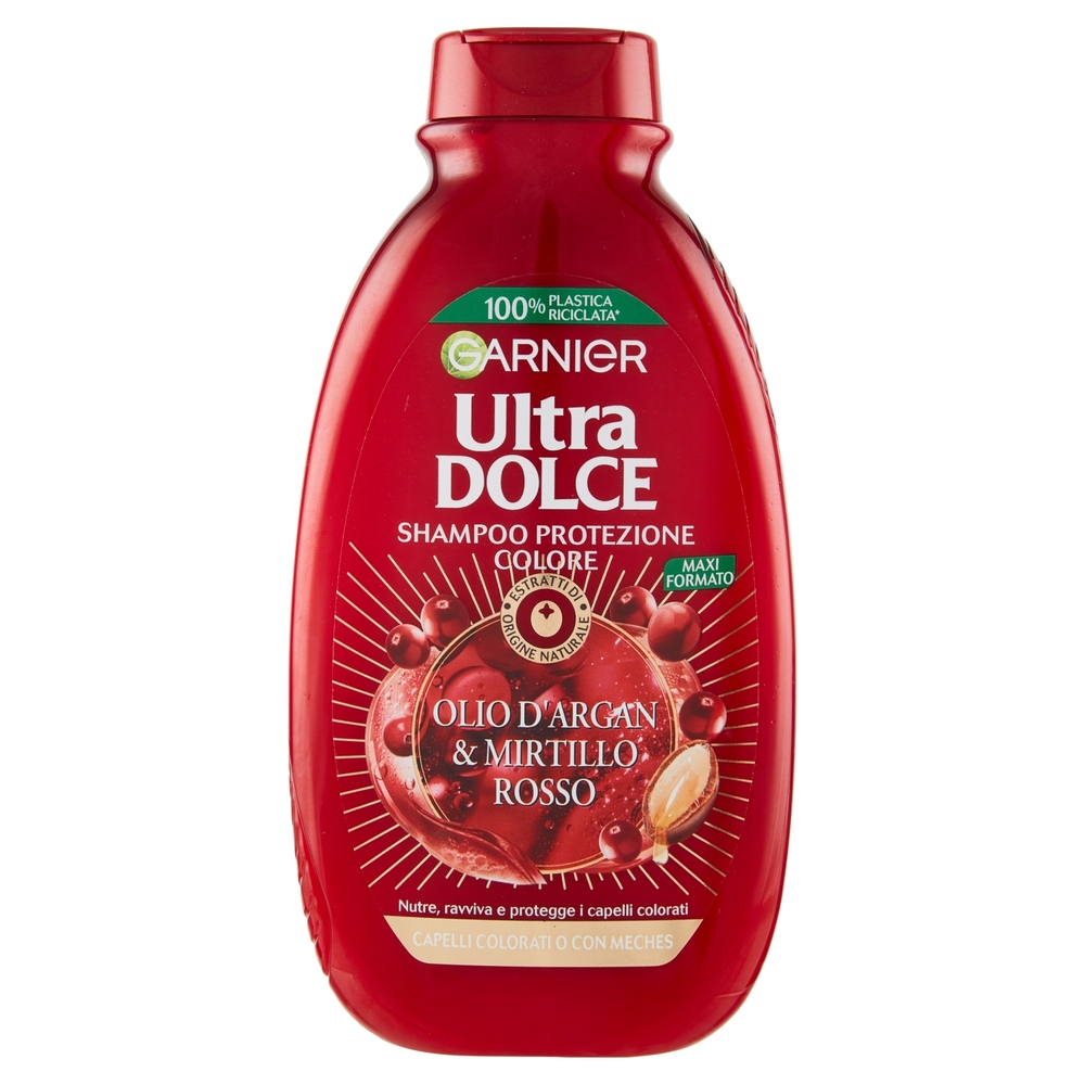 Garnier Ultra Dolce Shampoo all'Olio di Argan e Mirtillo Rosso per capelli colorati, 300 ml